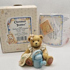 New Cherished Teddies Figurine June girl bear 1993 Friendship hat flower water c